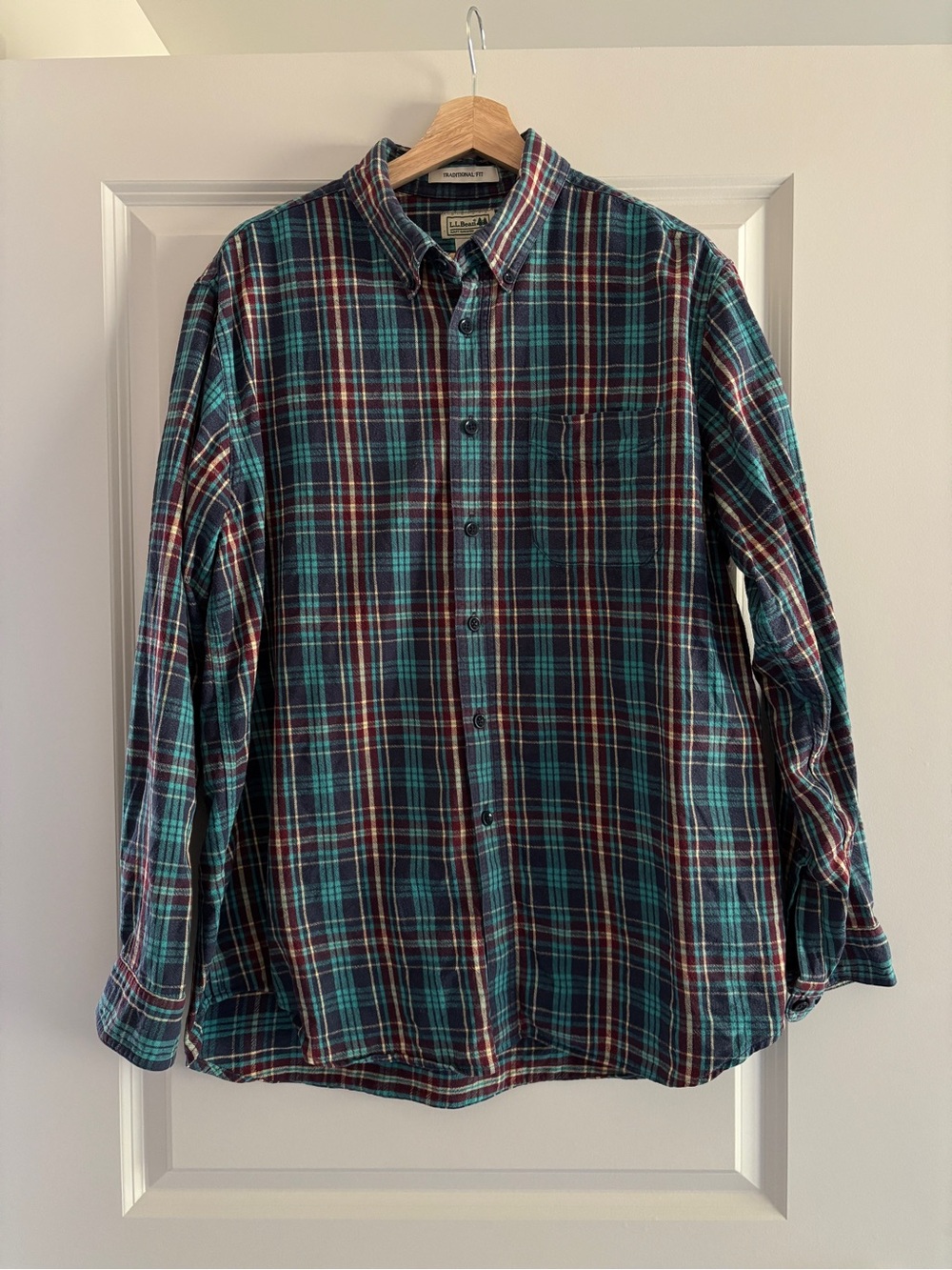 LL Bean plaid button down flannel shirt